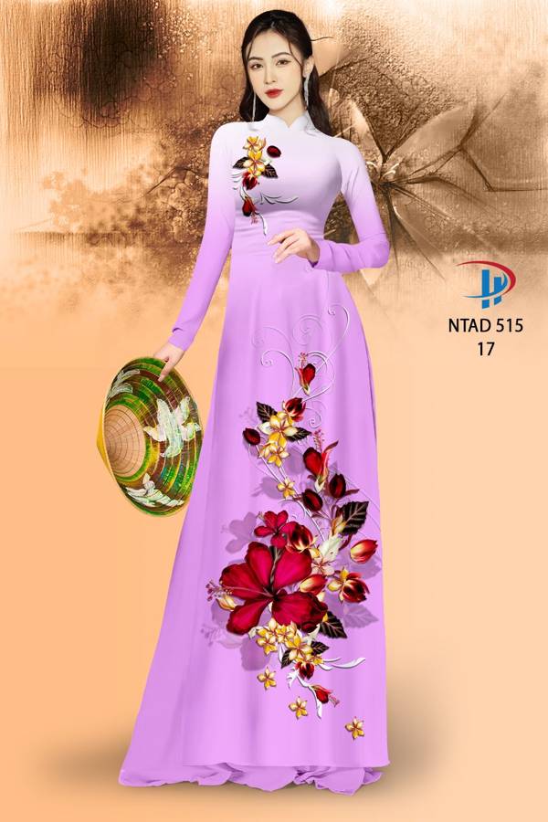 Vải Áo Dài Hoa Dâm Bụt Thiết Kế 2021 AD NTAD515