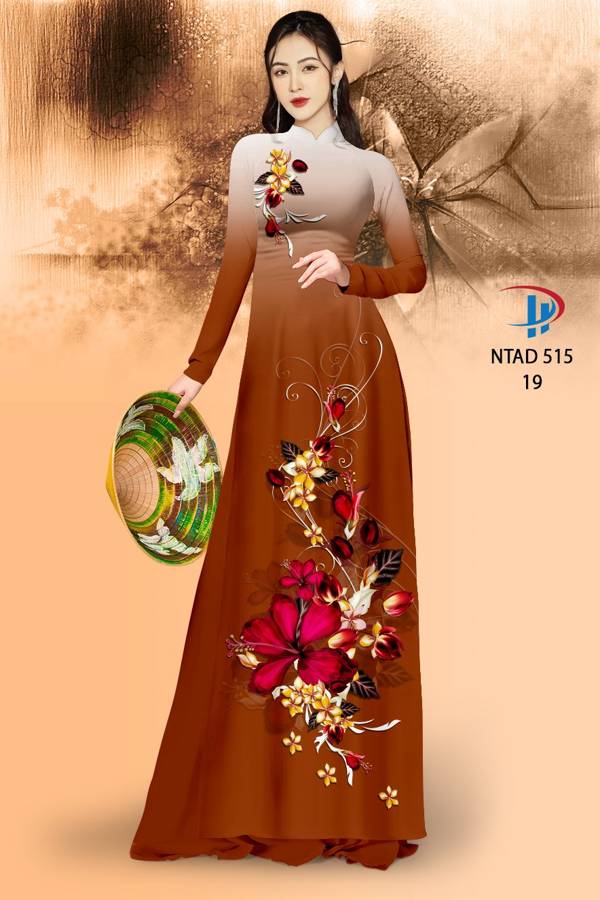 Vải Áo Dài Hoa Dâm Bụt Thiết Kế 2021 AD NTAD515