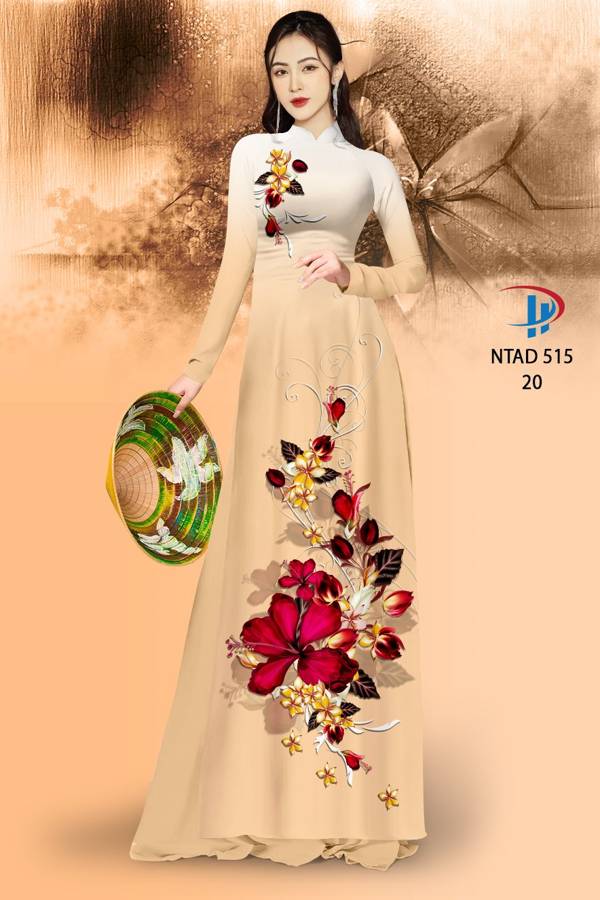 Vải Áo Dài Hoa Dâm Bụt Thiết Kế 2021 AD NTAD515