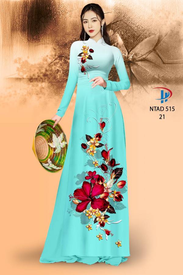 Vải Áo Dài Hoa Dâm Bụt Thiết Kế 2021 AD NTAD515