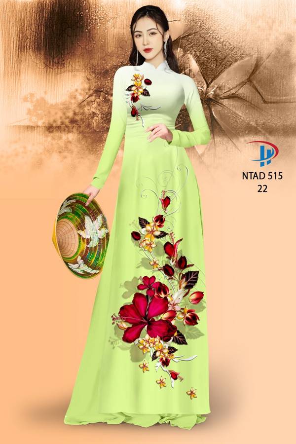 Vải Áo Dài Hoa Dâm Bụt Thiết Kế 2021 AD NTAD515