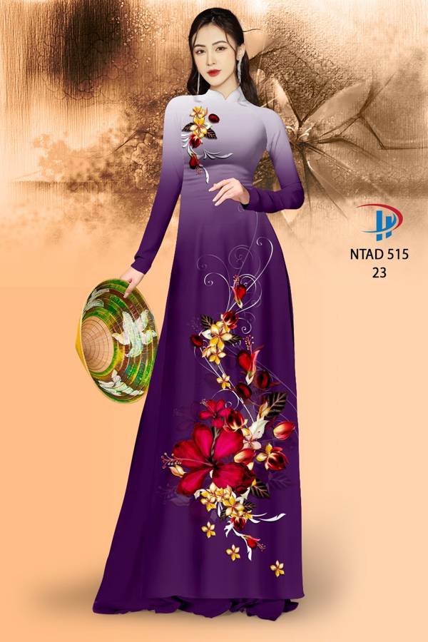 Vải Áo Dài Hoa Dâm Bụt Thiết Kế 2021 AD NTAD515