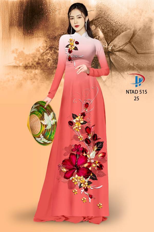 Vải Áo Dài Hoa Dâm Bụt Thiết Kế 2021 AD NTAD515