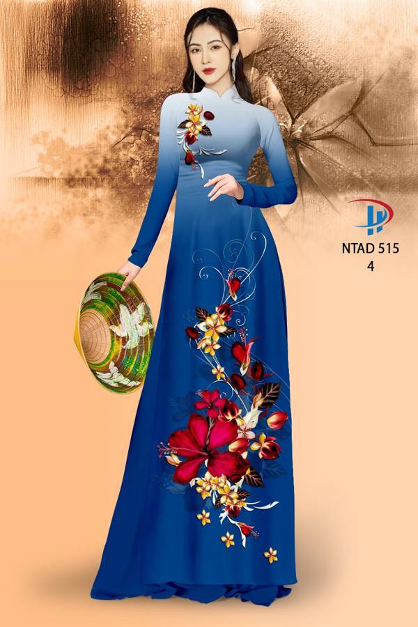 Vải Áo Dài Hoa Dâm Bụt Thiết Kế 2021 AD NTAD515