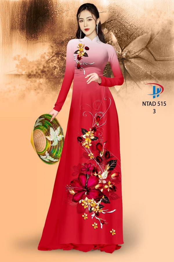 Vải Áo Dài Hoa Dâm Bụt Thiết Kế 2021 AD NTAD515