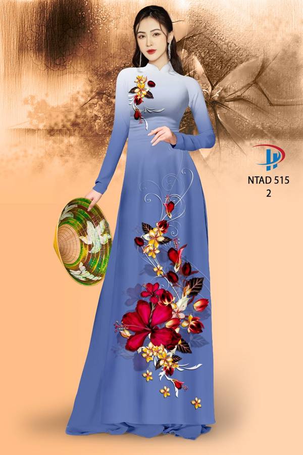 Vải Áo Dài Hoa Dâm Bụt Thiết Kế 2021 AD NTAD515