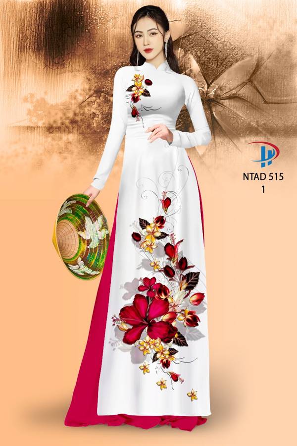 Vải Áo Dài Hoa Dâm Bụt Thiết Kế 2021 AD NTAD515
