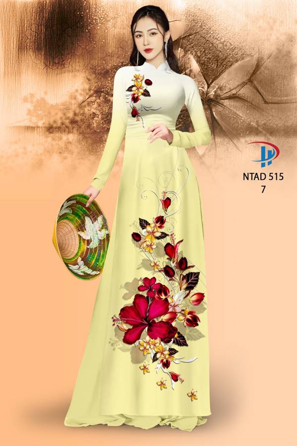 Vải Áo Dài Hoa Dâm Bụt Thiết Kế 2021 AD NTAD515