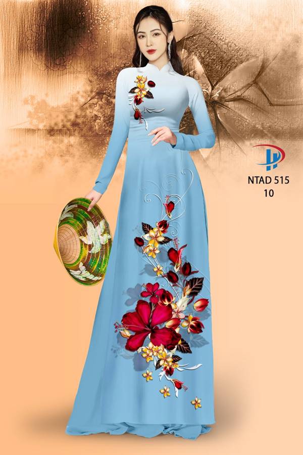 Vải Áo Dài Hoa Dâm Bụt Thiết Kế 2021 AD NTAD515