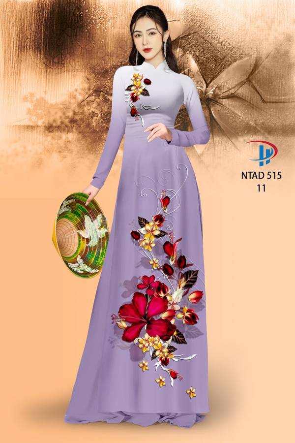 Vải Áo Dài Hoa Dâm Bụt Thiết Kế 2021 AD NTAD515