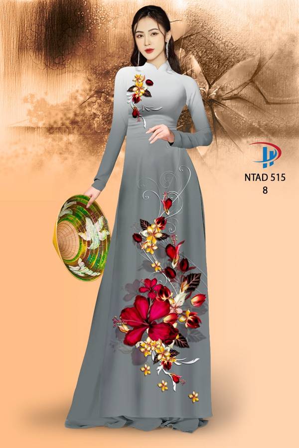 Vải Áo Dài Hoa Dâm Bụt Thiết Kế 2021 AD NTAD515
