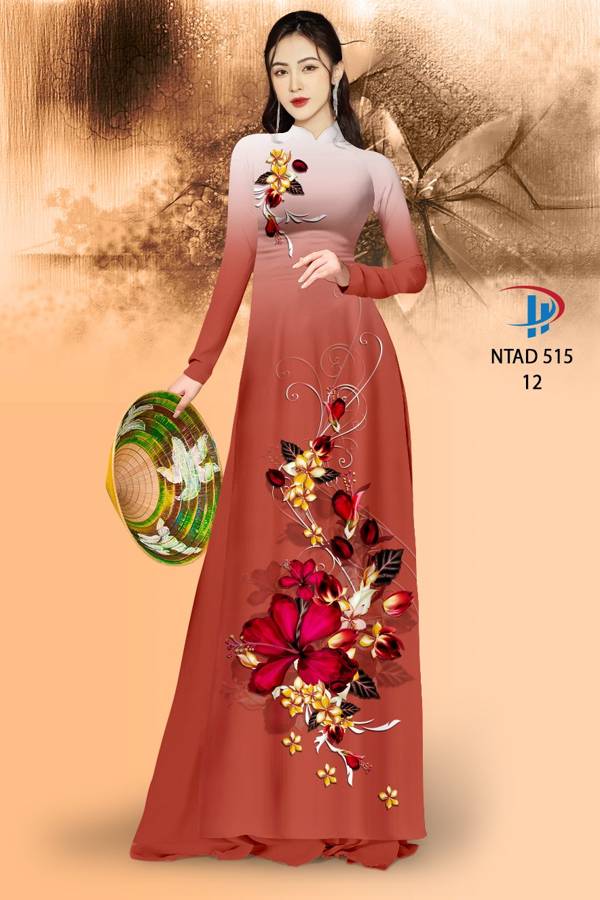 Vải Áo Dài Hoa Dâm Bụt Thiết Kế 2021 AD NTAD515