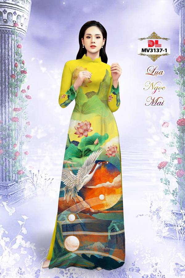 Vải Áo Dài Hoa Sen Thiết Kế 2021 AD MV3137 40 Vải Áo Dài Hoa Sen Thiết Kế 2021 AD MV3137