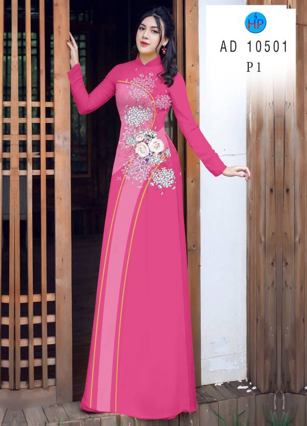 Vải Áo Dài Hoa Hồng Mới Ra AD 10511