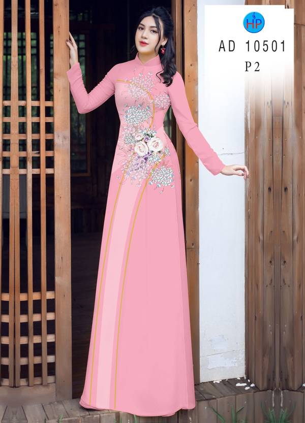 Vải Áo Dài Hoa Hồng Mới Ra AD 10511