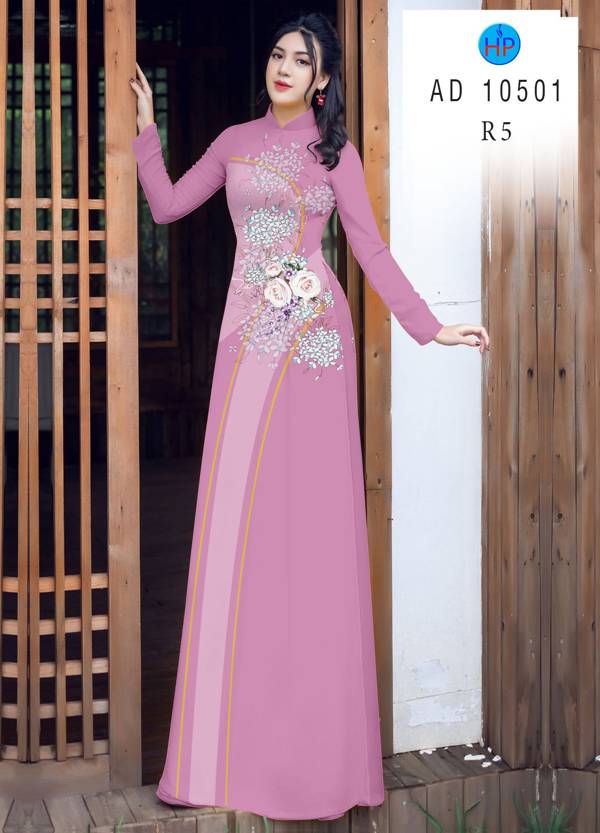 Vải Áo Dài Hoa Hồng Mới Ra AD 10511