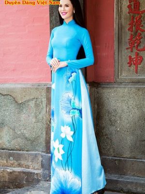 Áo Dài Cao Cấp Vẽ Hoa Sen Thiết Kế 2021 AD VE100503 8 a7cb96f0