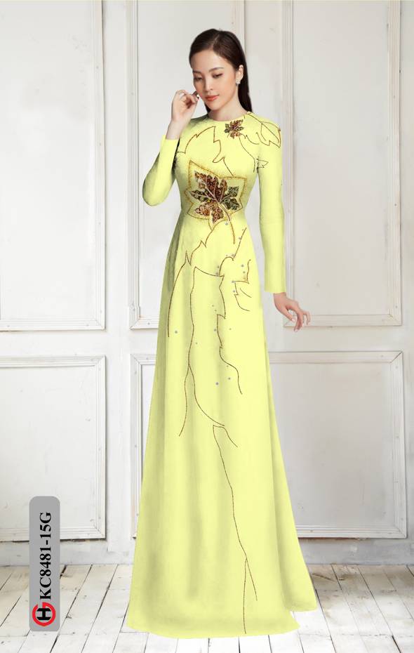 Vải Áo Dài In Hình Lá Độc Đáo AD KC8481 35 Vải Áo Dài In Hình Lá Độc Đáo AD KC8481