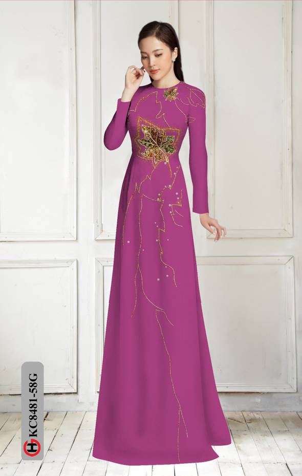 Vải Áo Dài In Hình Lá Độc Đáo AD KC8481 40 Vải Áo Dài In Hình Lá Độc Đáo AD KC8481