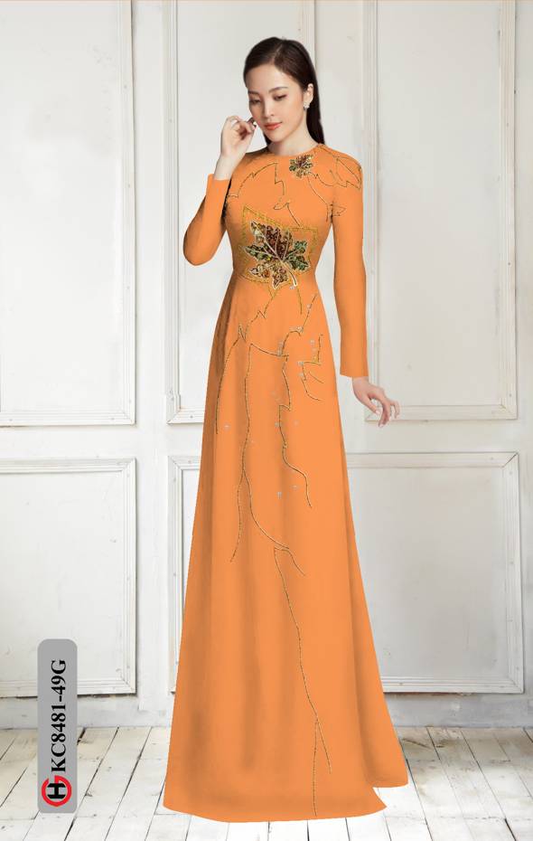 Vải Áo Dài In Hình Lá Độc Đáo AD KC8481 43 Vải Áo Dài In Hình Lá Độc Đáo AD KC8481