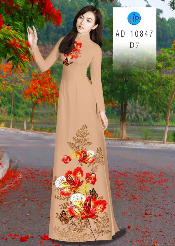 Vải Áo Dài Hoa Phượng Mới Ra AD 10847 38 Vải Áo Dài Hoa Phượng Mới Ra AD 10847