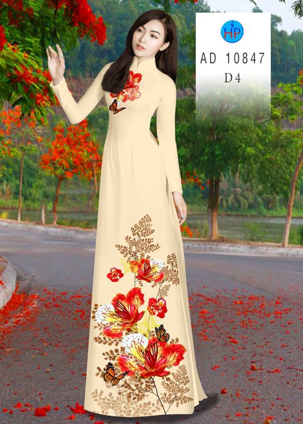 Vải Áo Dài Hoa Phượng Mới Ra AD 10847 42 Vải Áo Dài Hoa Phượng Mới Ra AD 10847