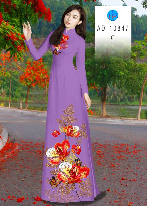 Vải Áo Dài Hoa Phượng Mới Ra AD 10847 40 Vải Áo Dài Hoa Phượng Mới Ra AD 10847