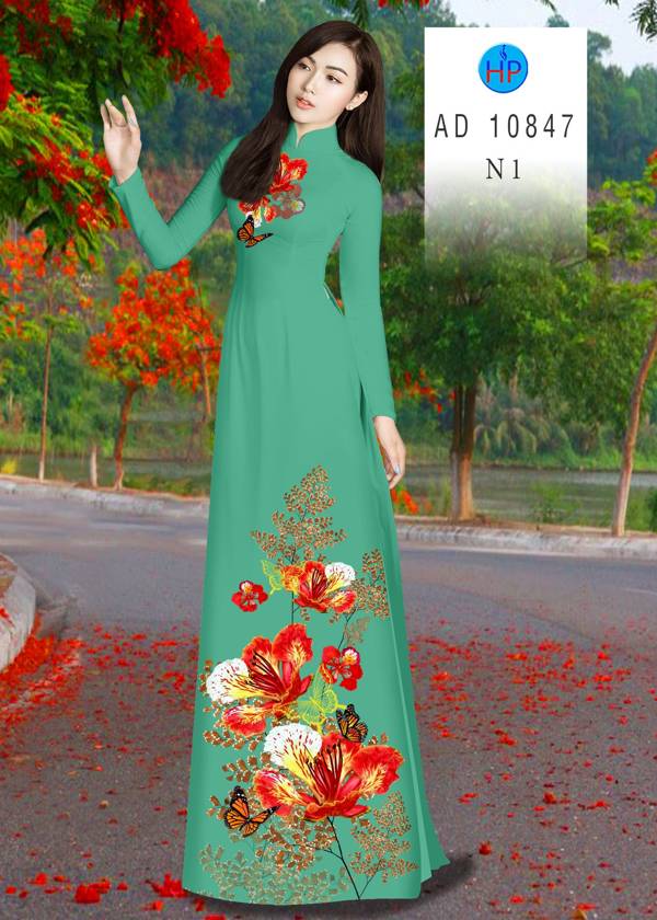 Vải Áo Dài Hoa Phượng Mới Ra AD 10847 43 Vải Áo Dài Hoa Phượng Mới Ra AD 10847