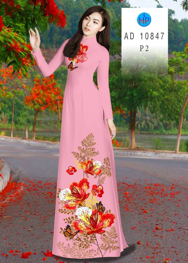 Vải Áo Dài Hoa Phượng Mới Ra AD 10847 45 Vải Áo Dài Hoa Phượng Mới Ra AD 10847