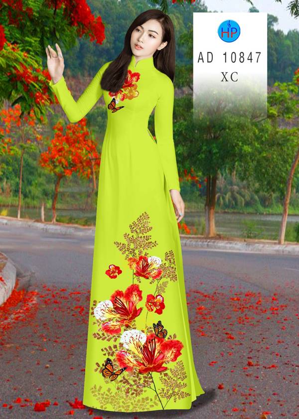 Vải Áo Dài Hoa Phượng Mới Ra AD 10847 50 Vải Áo Dài Hoa Phượng Mới Ra AD 10847