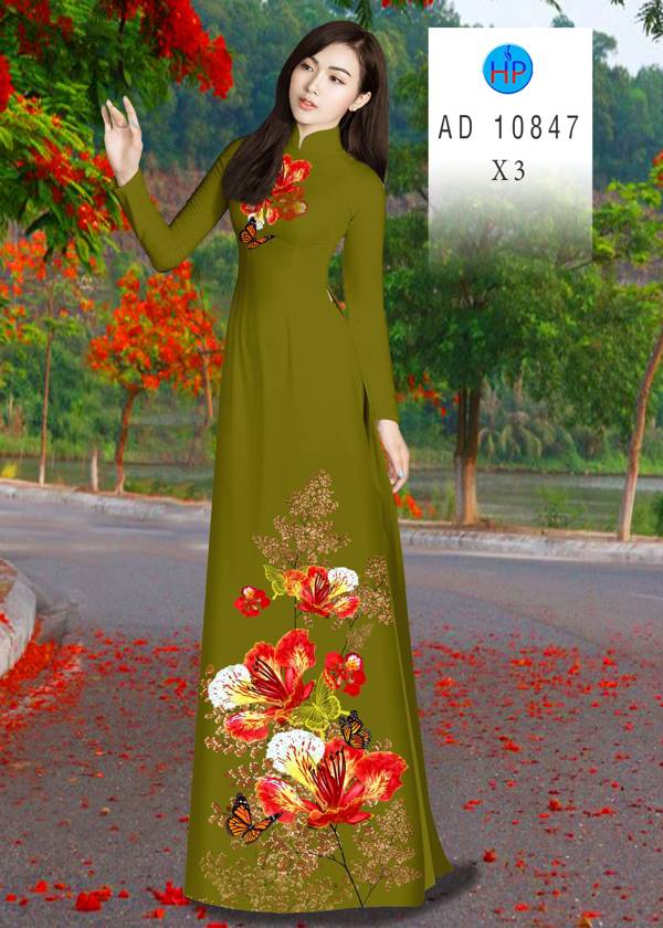 Vải Áo Dài Hoa Phượng Mới Ra AD 10847 48 Vải Áo Dài Hoa Phượng Mới Ra AD 10847