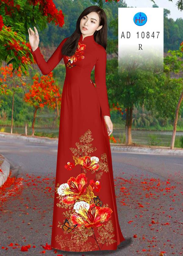Vải Áo Dài Hoa Phượng Mới Ra AD 10847 46 Vải Áo Dài Hoa Phượng Mới Ra AD 10847