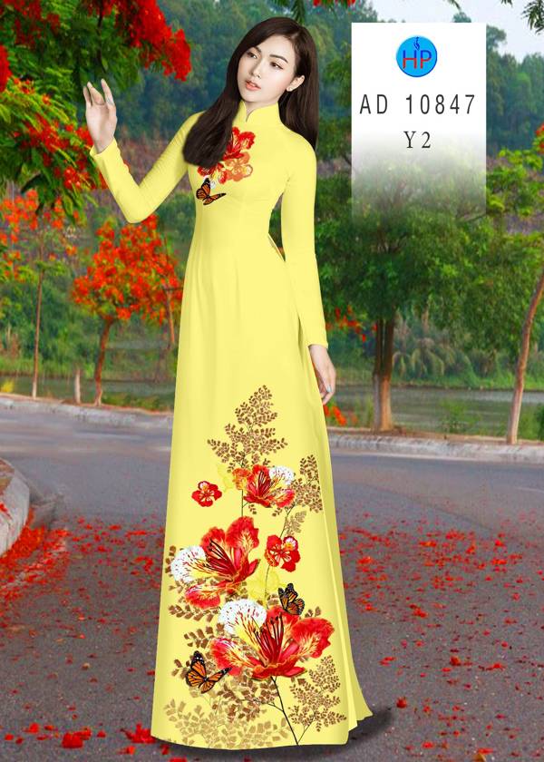Vải Áo Dài Hoa Phượng Mới Ra AD 10847 52 Vải Áo Dài Hoa Phượng Mới Ra AD 10847