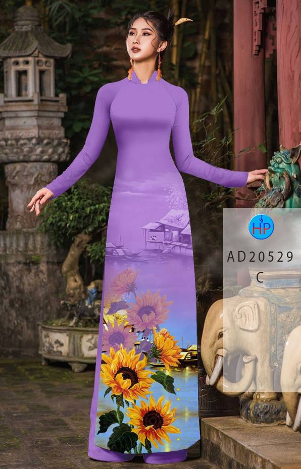 Vải Áo Dài Hoa Hướng Dương Thiết Kế 2021 AD 20529