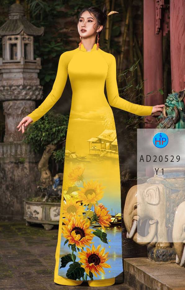 Vải Áo Dài Hoa Hướng Dương Thiết Kế 2021 AD 20529