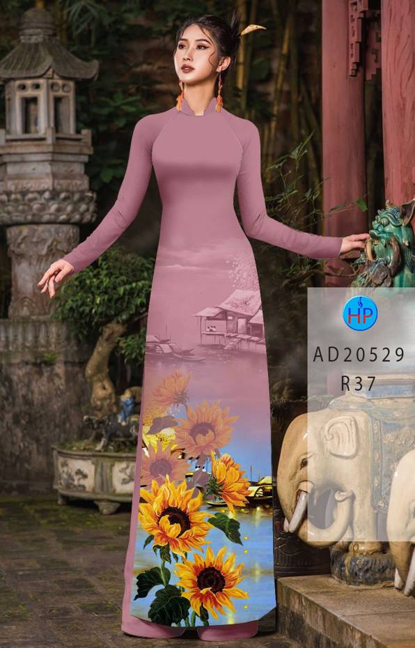 Vải Áo Dài Hoa Hướng Dương Thiết Kế 2021 AD 20529