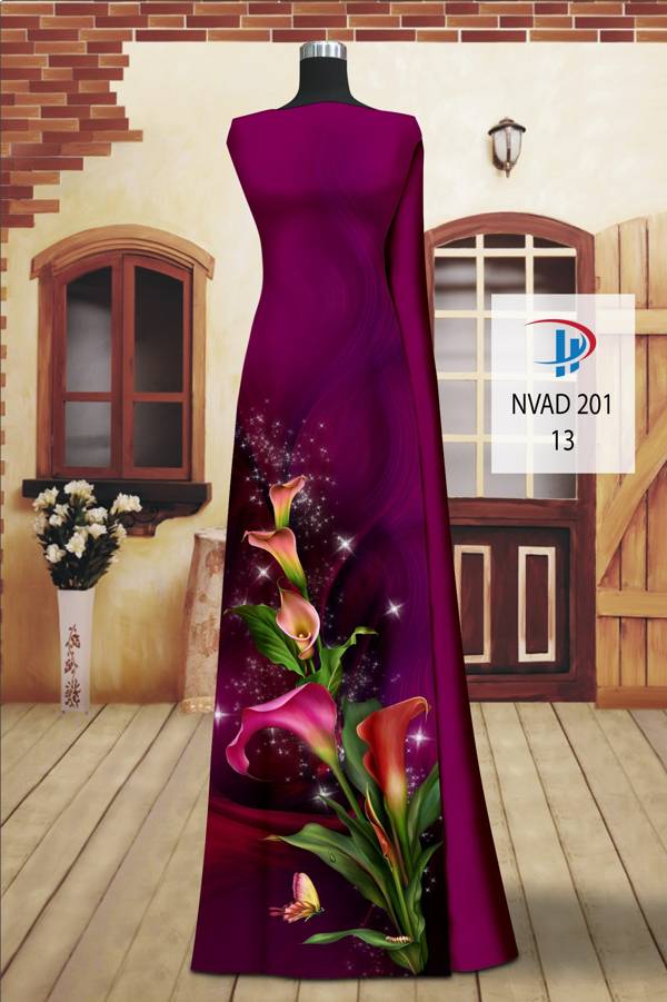 Vải Áo Dài Hoa Ly Kiểu Mới AD NVAD201 55 Vải Áo Dài Hoa Ly Kiểu Mới AD NVAD201