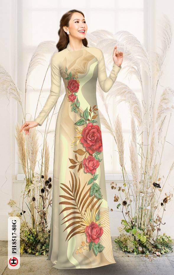 Vải Áo Dài Hoa Hồng Kiểu Mới AD PH8517 36 Vải Áo Dài Hoa Hồng Kiểu Mới AD PH8517