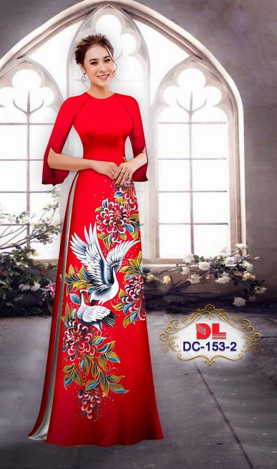 Vải Áo Dài Chim Hạc Kiểu Mới AD DC153 30 Vải Áo Dài Chim Hạc Kiểu Mới AD DC153