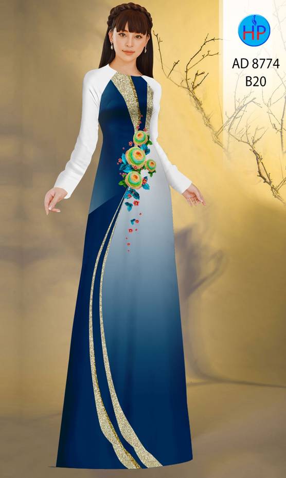Vải Áo Dài Hoa In 3D Kiểu Mới AD 8774 44 Vải Áo Dài Hoa In 3D Kiểu Mới AD 8774