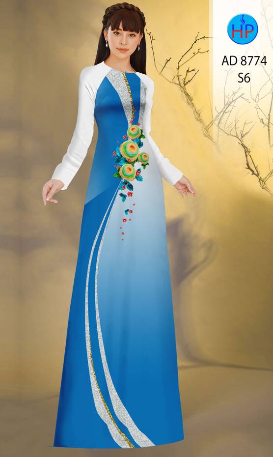 Vải Áo Dài Hoa In 3D Kiểu Mới AD 8774 47 Vải Áo Dài Hoa In 3D Kiểu Mới AD 8774
