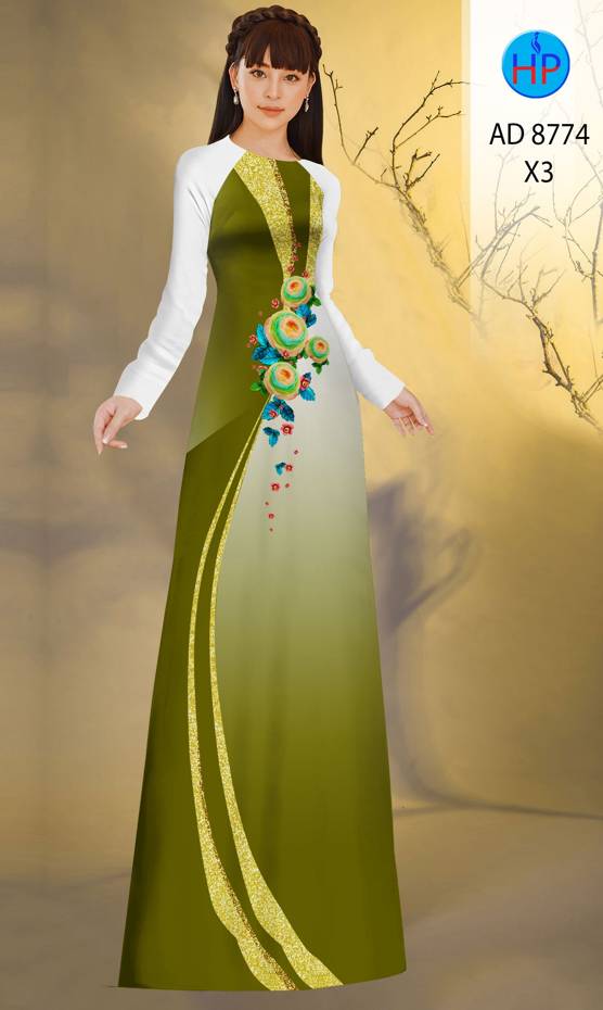 Vải Áo Dài Hoa In 3D Kiểu Mới AD 8774 48 Vải Áo Dài Hoa In 3D Kiểu Mới AD 8774