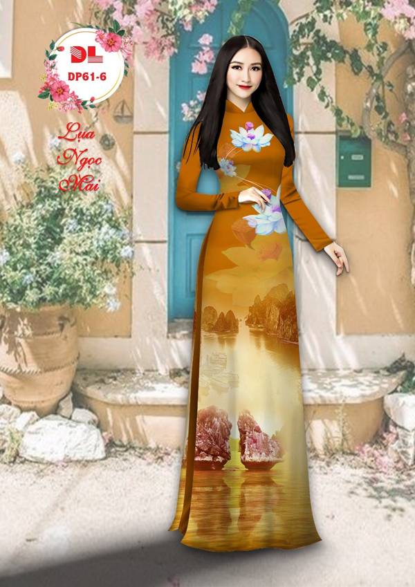 Vải Áo Dài Hoa Sen Và Phong Cảnh Mới Ra AD DP61