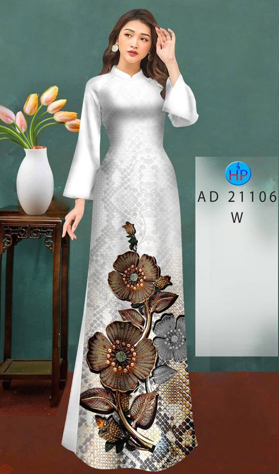 Vải Áo Dài Hoa In 3D Thiết Kế 2021 AD 21106 36 Vải Áo Dài Hoa In 3D Thiết Kế 2021 AD 21106