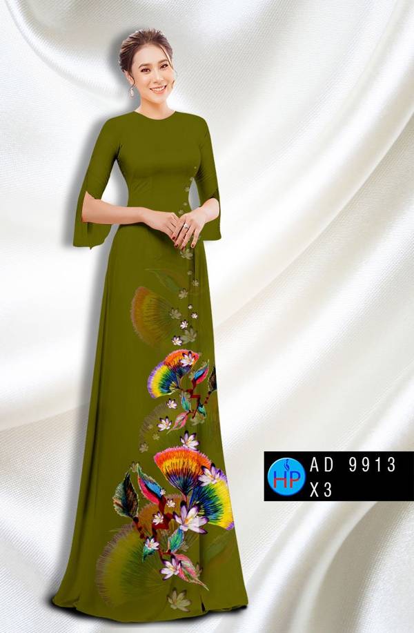 Vải Áo Dài Hoa In 3D Độc Đáo AD 9913 50 Vải Áo Dài Hoa In 3D Độc Đáo AD 9913