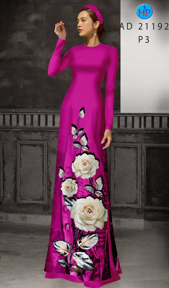 Vải Áo Dài Hoa Hồng Thiết Kế 2021 AD 21192