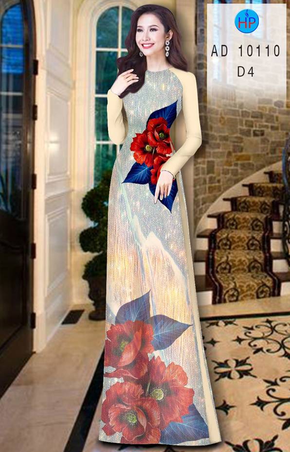 Vải Áo Dài Hoa In 3D Thiết Kế 2021 AD 10110 50 Vải Áo Dài Hoa In 3D Thiết Kế 2021 AD 10110