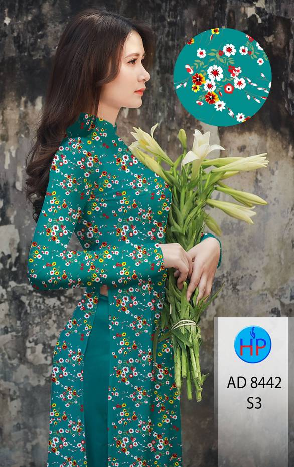Vải Áo Dài Hoa Nhí Kiểu Mới AD 8442 48 Vải Áo Dài Hoa Nhí Kiểu Mới AD 8442