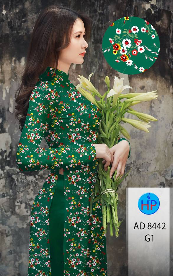 Vải Áo Dài Hoa Nhí Kiểu Mới AD 8442 51 Vải Áo Dài Hoa Nhí Kiểu Mới AD 8442