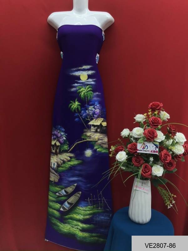 Vải Áo Dài Thái Tuấn Vẽ Phong Cảnh Vừa Ra  AD VE2807_86